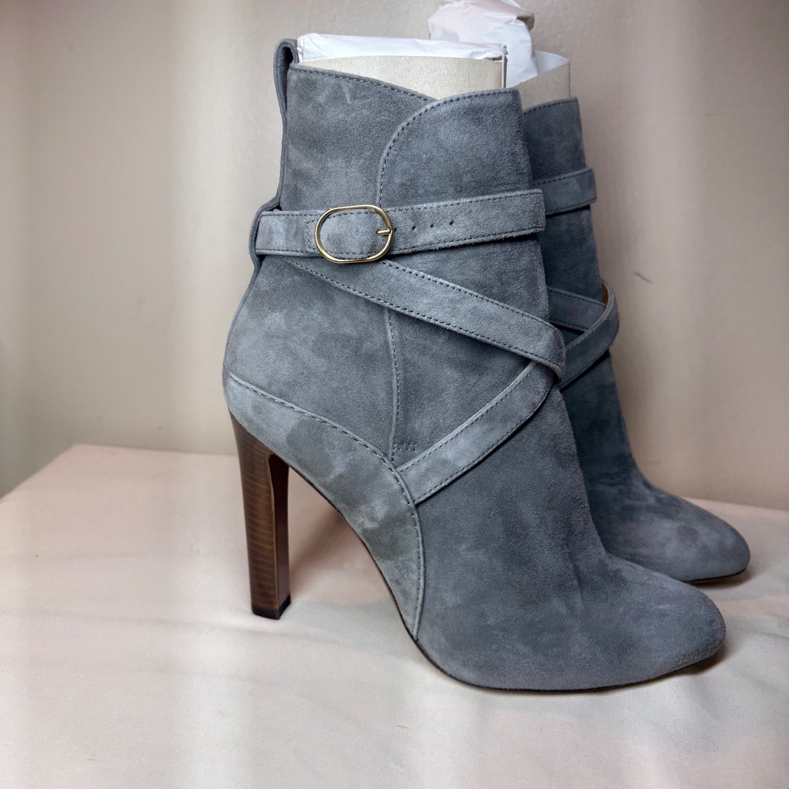 Purple Label Ralph Lauren Kourtney Gray Suede Ankle Boots Italy Eu 38 Us 7.5-8
